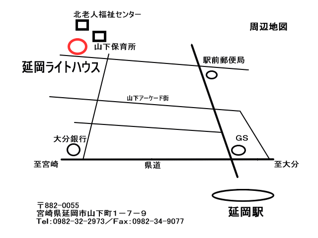 延岡ライトハウス周辺地図